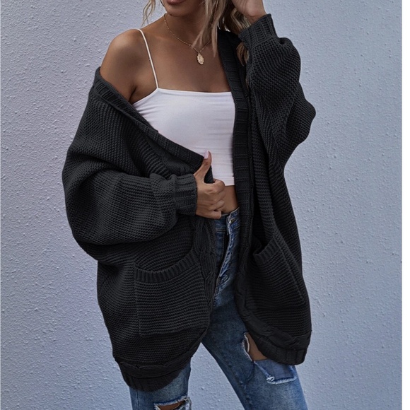 Cozy open front knit pocket batwing sleeve cardigan - Picture 6 of 6